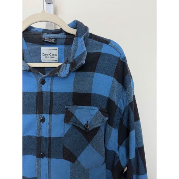 Vintage David Carey Men's Flannel Shirt 2XL Grunge Shadow Plaid Skater XXL Blue - Picture 2 of 5